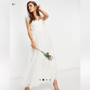 Naya White Maxi Gown with Ruffled Cap Sleeves